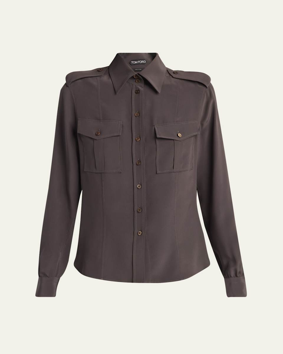 Silk Crepe De Chine Military Shirt